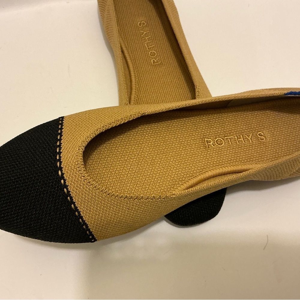 NWOB Rothy's The Loafer Camel Captoe Tan and Black Loafers with Blue Trim 7.5 - Picture 3 of 6